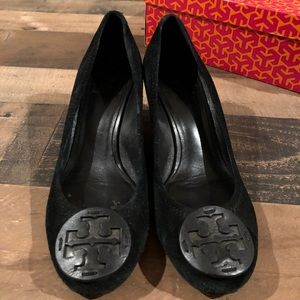 Tory Burch Black Suede Wedges